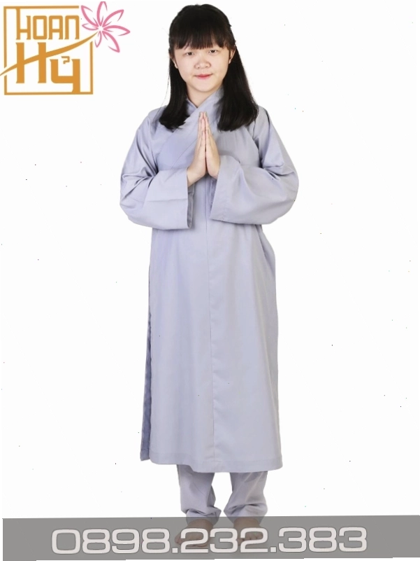 Áo tràng phật tử màu lam chất liệu kate