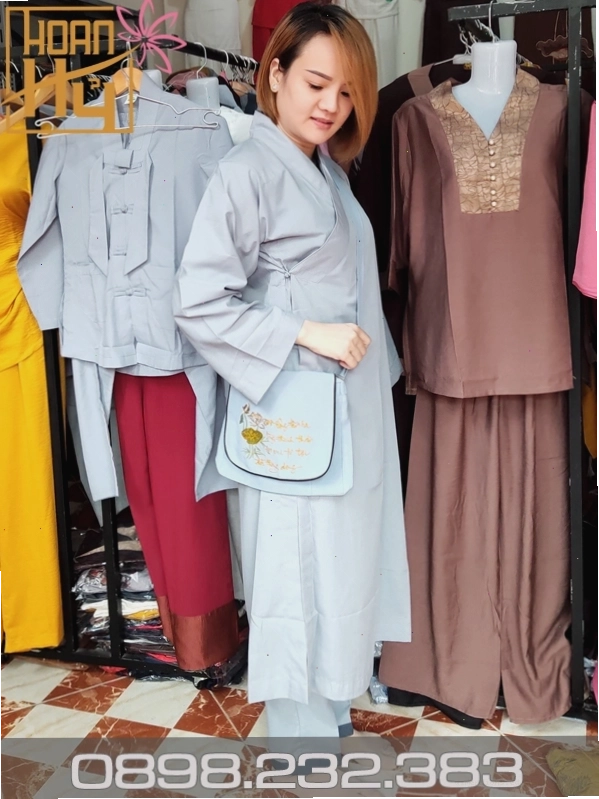 Áo tràng phật tử nữ màu lam