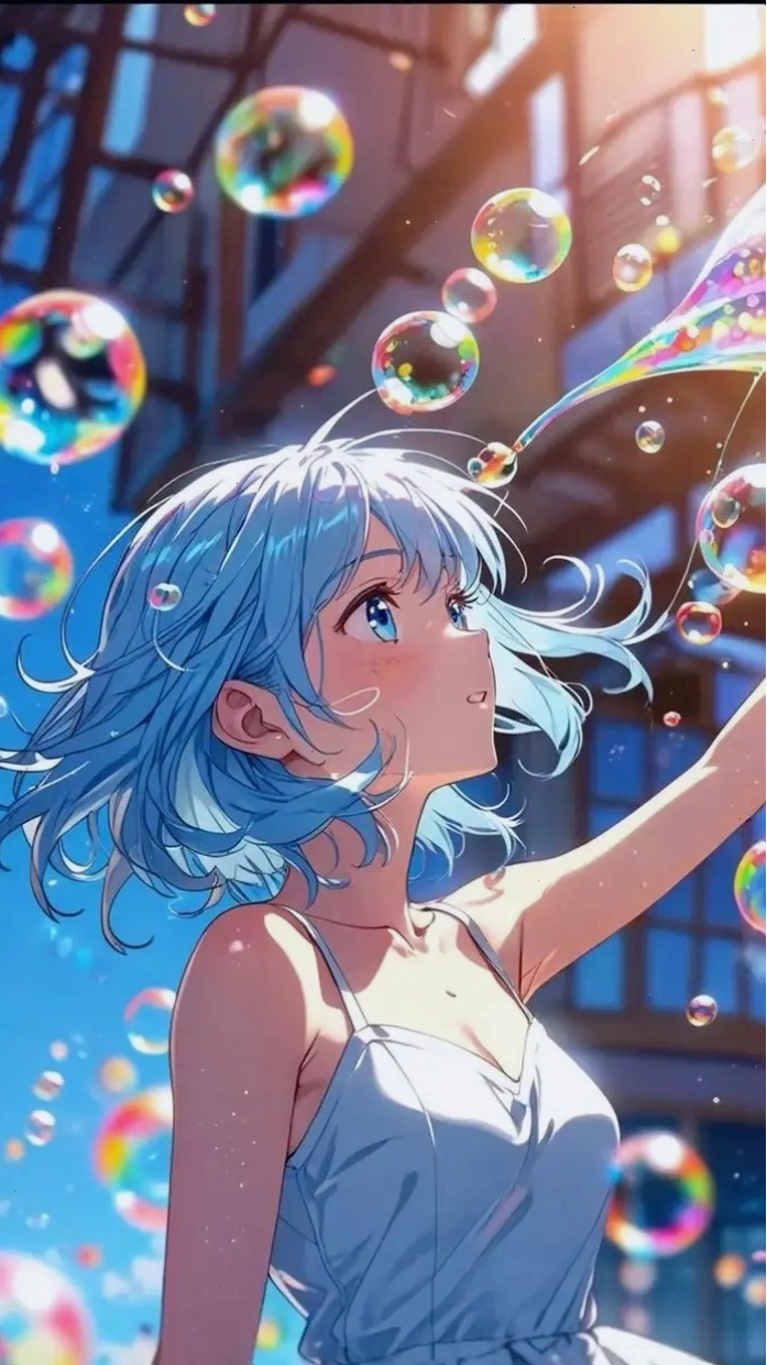 Avatar anime cô gái 2D màu xanh dương nhẹ nhàng