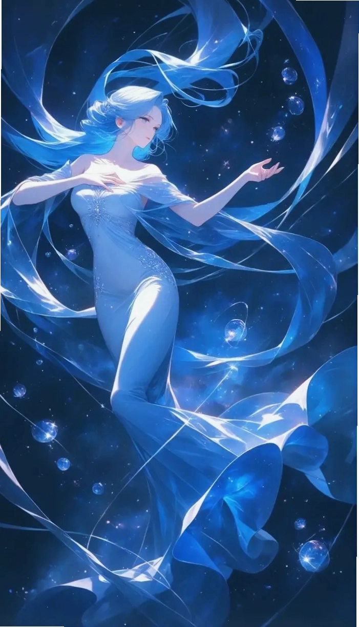 Avatar anime cô gái với tông màu xanh dương chủ đạo, toát lên vẻ dịu dàng