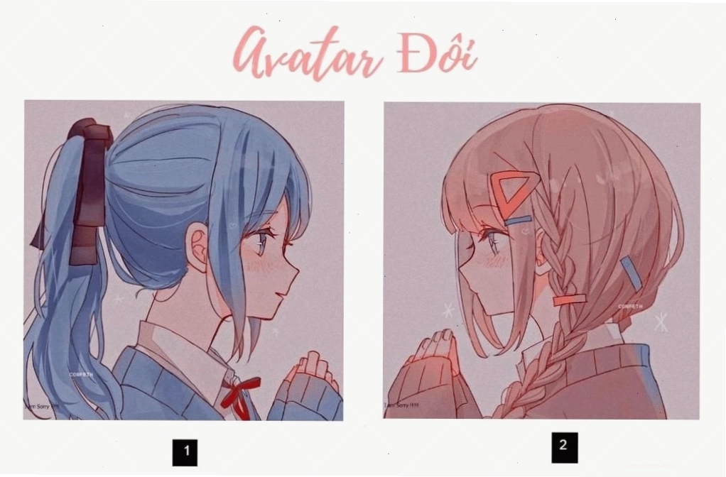Avatar đôi nữ chibi dễ thương với màu sắc tươi sáng