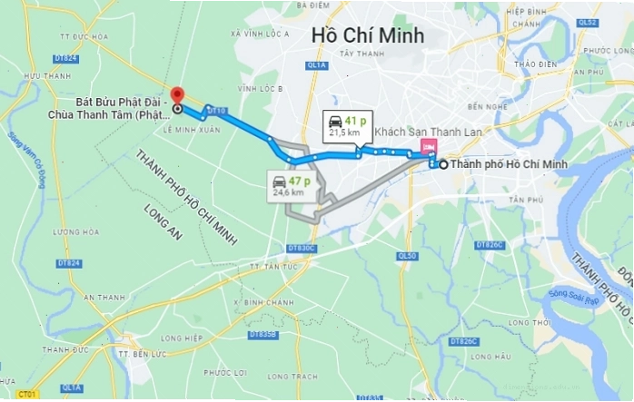 Bản đồ chỉ dẫn cách di chuyển tới chùa Phật Cô Đơn