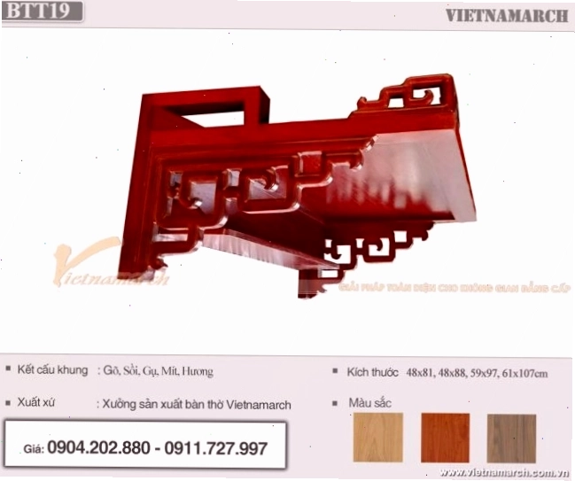 Bàn thờ treo gỗ hương 48×89 cm truyền thống