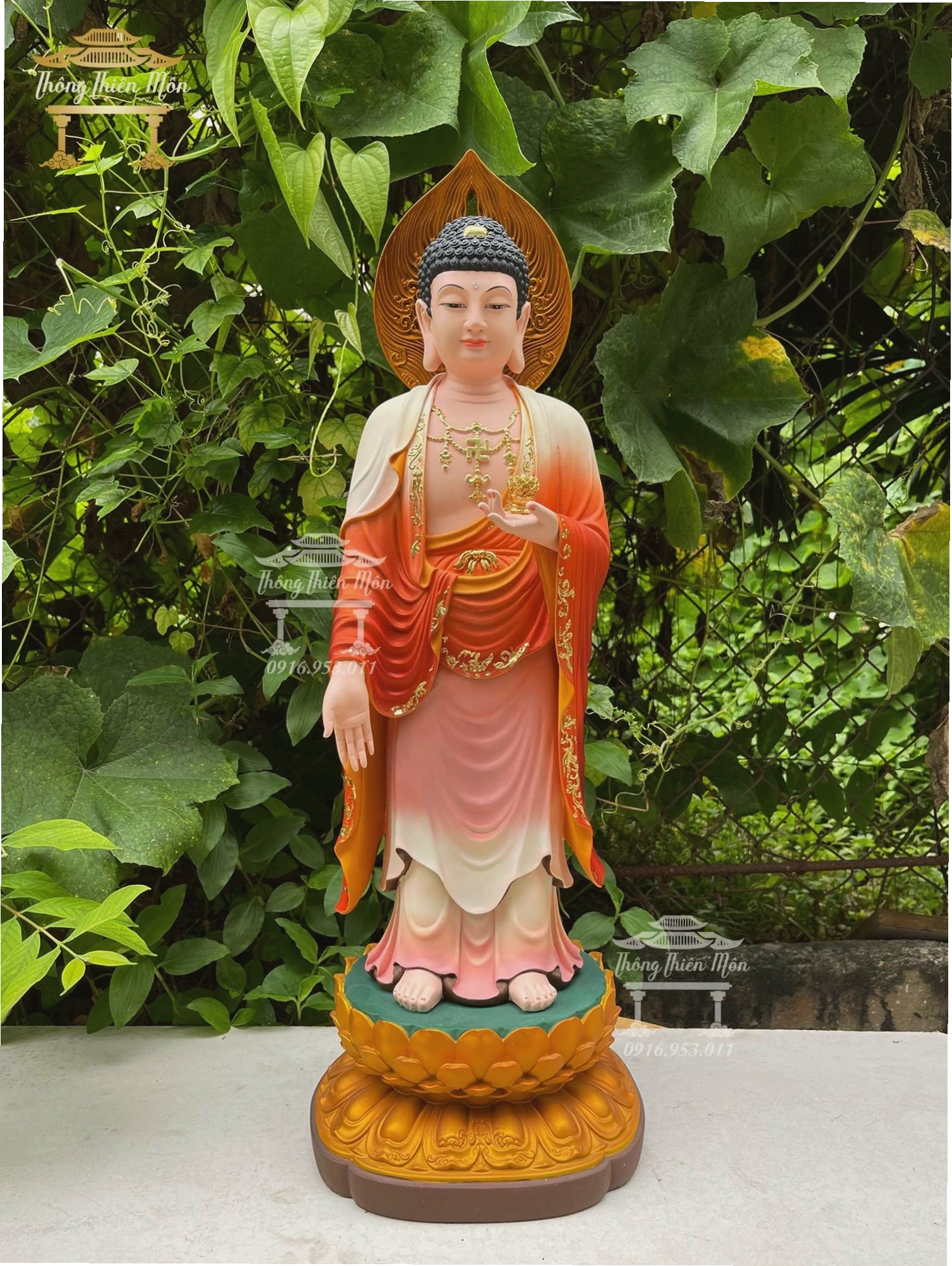 Bộ Tây Phương Tam Thánh với tượng A Di Đà tiếp dẫn