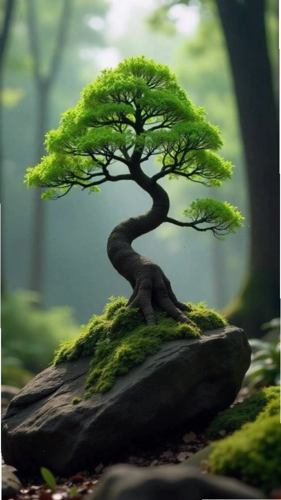 Cây bonsai đẹp và xanh tốt, hình nền phong thủy mệnh Mộc