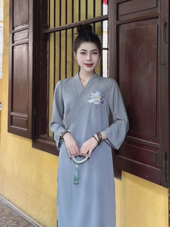 Chi tiết áo tràng phật tử nữ Bồ Đề