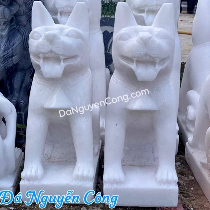 Chó đá phong thủy cẩm thạch trắng 50cm