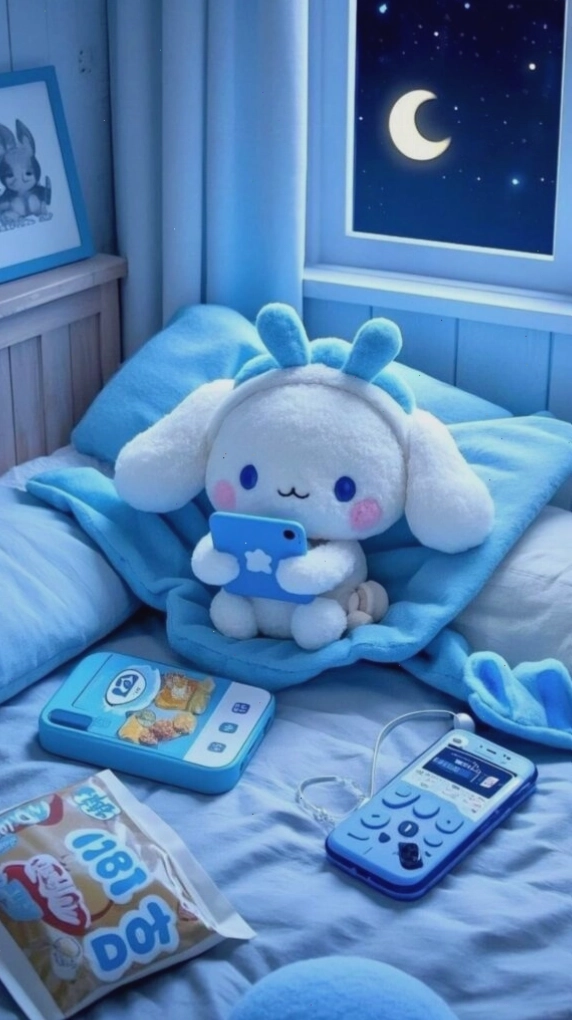 Cinnamoroll nằm ngủ ấm áp trên giường
