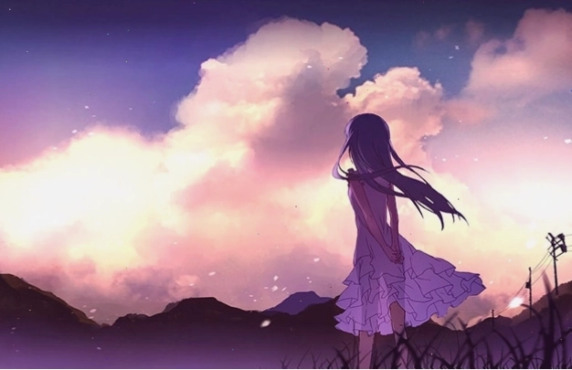 Cô gái anime khóc trong ánh hoàng hôn, mang vẻ đẹp buồn lãng mạn