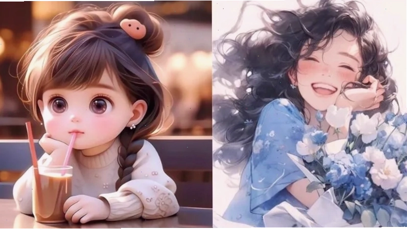 Cô gái mắt tròn xoe đáng yêu đang thưởng thức cà phê
