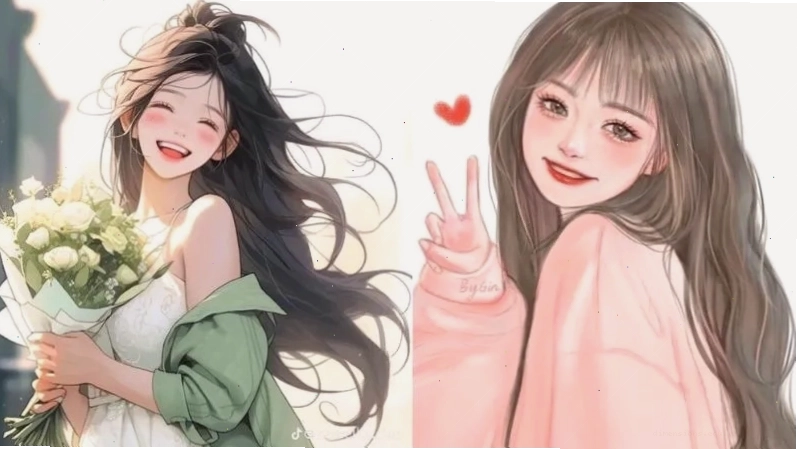 Cô gái xinh đẹp với mái tóc dài và nụ cười rạng rỡ