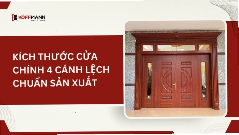 Cửa chính 4 cánh làm từ chất liệu gỗ công nghiệp cao cấp