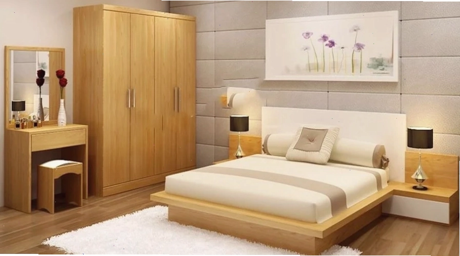 Giường ngủ được đặt sát tường trong phòng ngủ