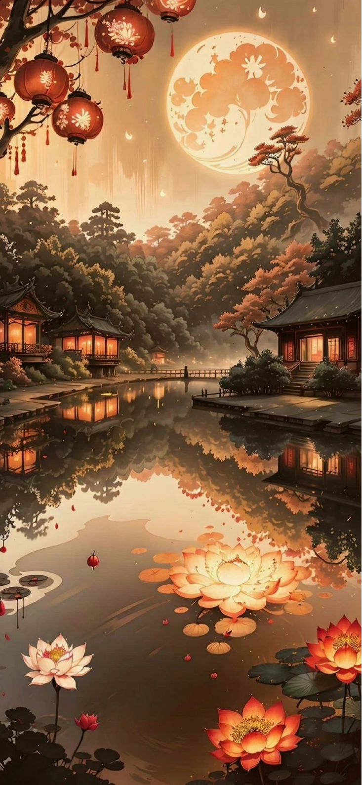 Hình nền điện thoại anime với cảnh núi non hùng vĩ dưới bầu trời đêm