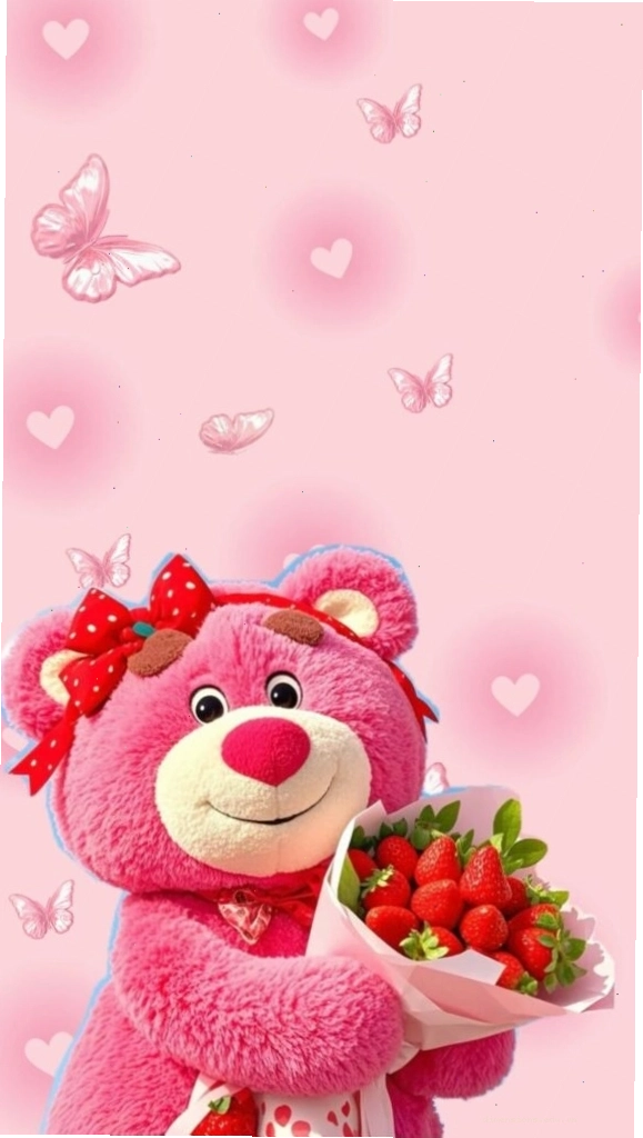 Hình nền gấu dâu Lotso ôm bó hoa tươi xinh xắn