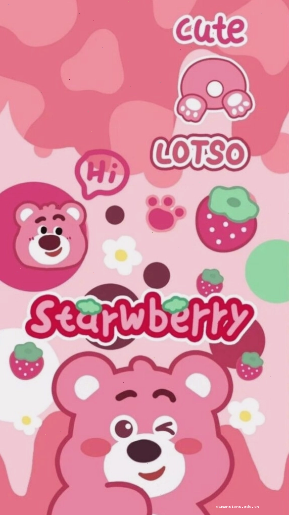 Hình nền gấu dâu Lotso phong cách sticker màu hồng