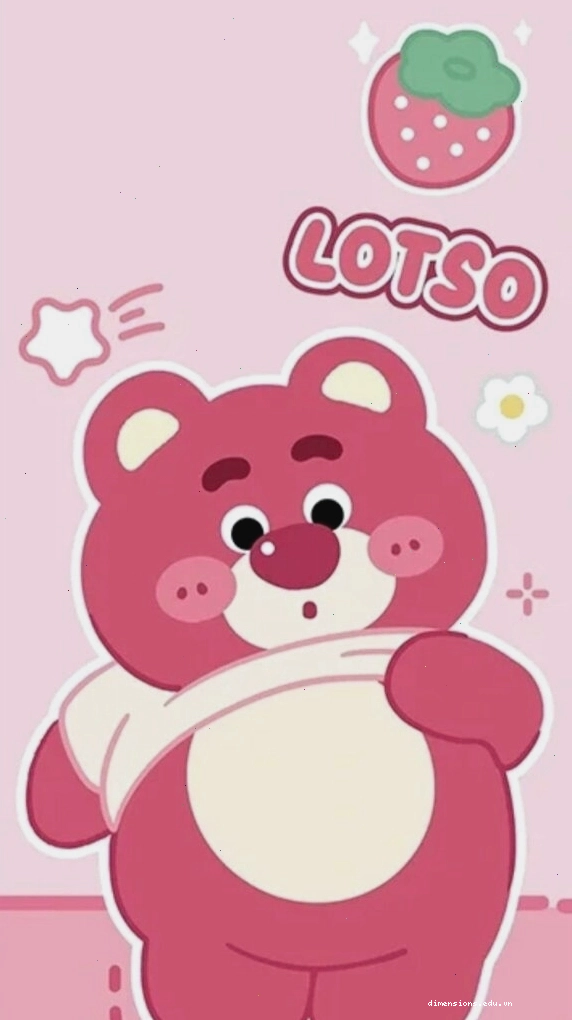 Hình nền gấu Lotso đứng thẳng trên nền hồng pastel nhẹ nhàng