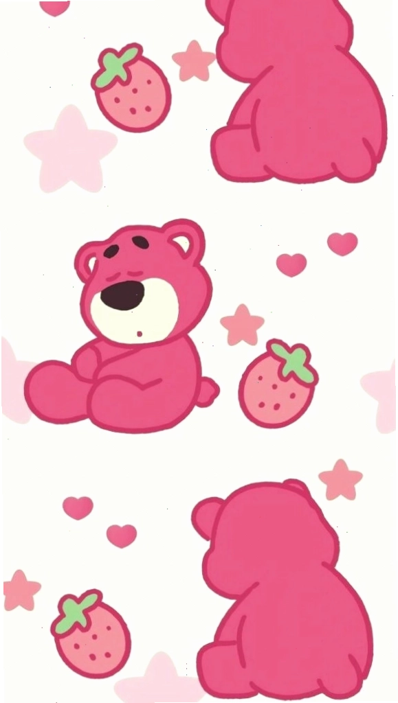 Hình nền gấu Lotso mini lặp lại họa tiết dâu tây xinh