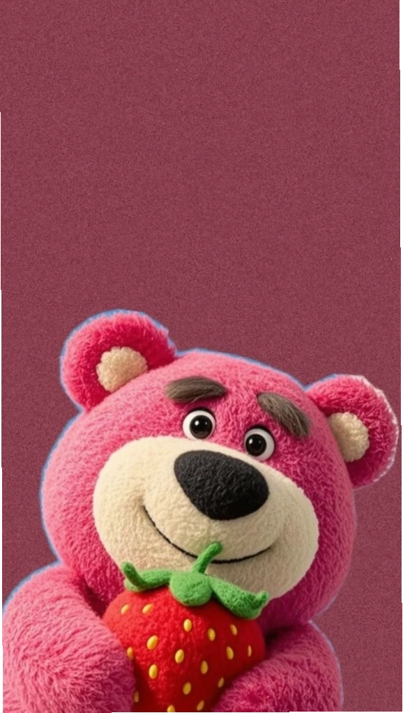 Hình nền gấu Lotso ôm dâu tây cực kỳ đáng yêu