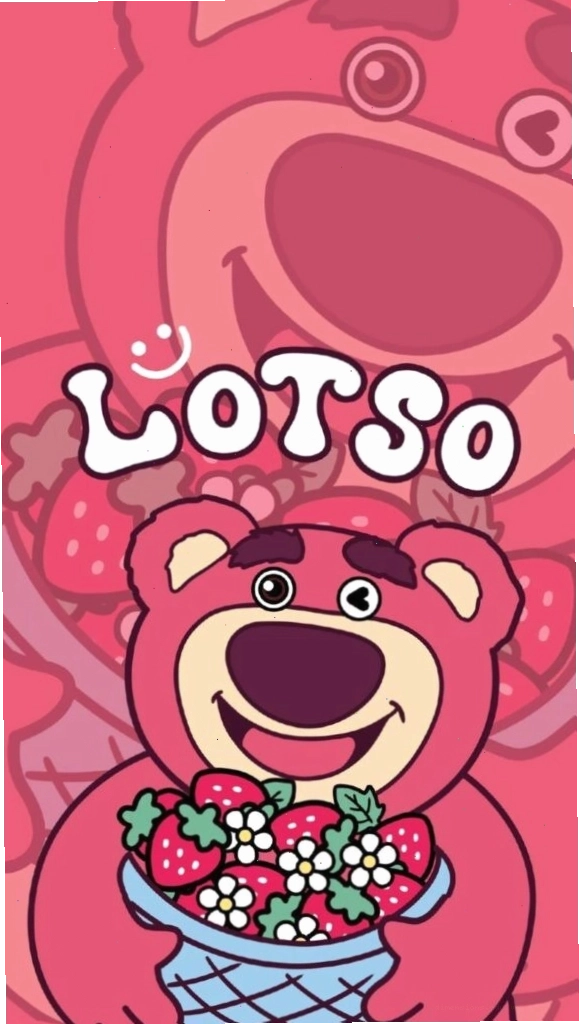 Hình nền gấu Lotso ôm hoa dâu cười tươi nhẹ nhàng