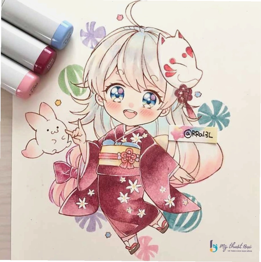 Hình vẽ anime chibi với màu sắc tươi sáng và vui nhộn