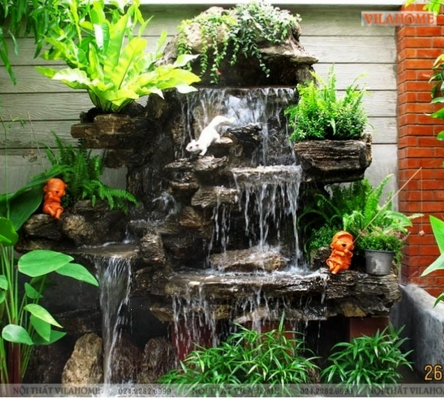 Hòn non bộ phong thủy có thác nước nhỏ