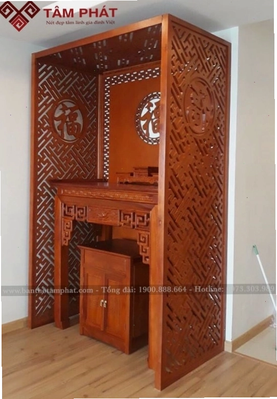 Mẫu bàn thờ đẹp có tủ cơm tiện dụng