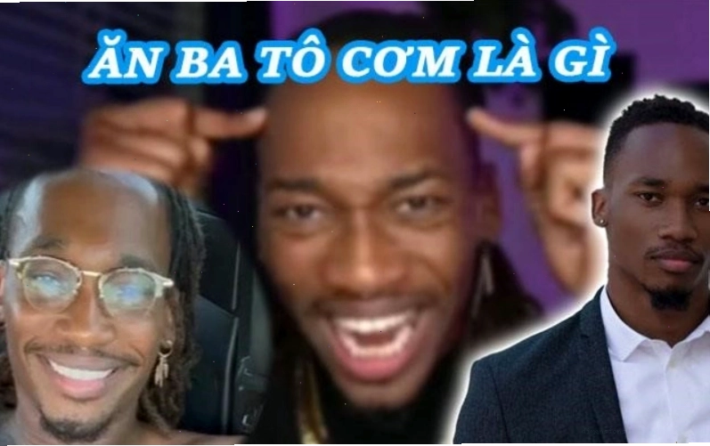 Meme 'ăn ba tô cơm' với hình ảnh người đàn ông da đen ăn uống