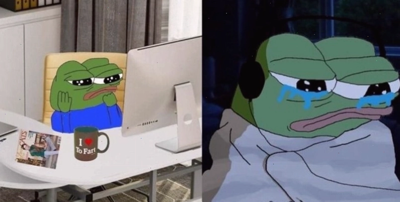 Meme ếch xanh với biểu cảm ngạc nhiên