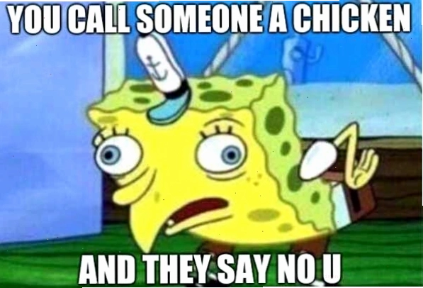 Meme gà kết hợp với nhân vật Spongebob tạo nên tình huống hài hước