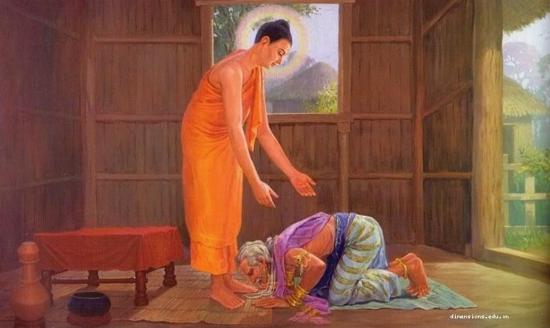 Phụ nữ chuẩn bị lễ vật và trang phục chỉnh tề trước khi đi chùa