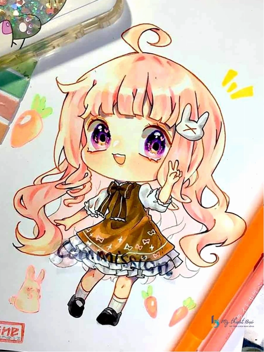 Tác phẩm tranh vẽ anime chibi thể hiện sự hồn nhiên, trong sáng