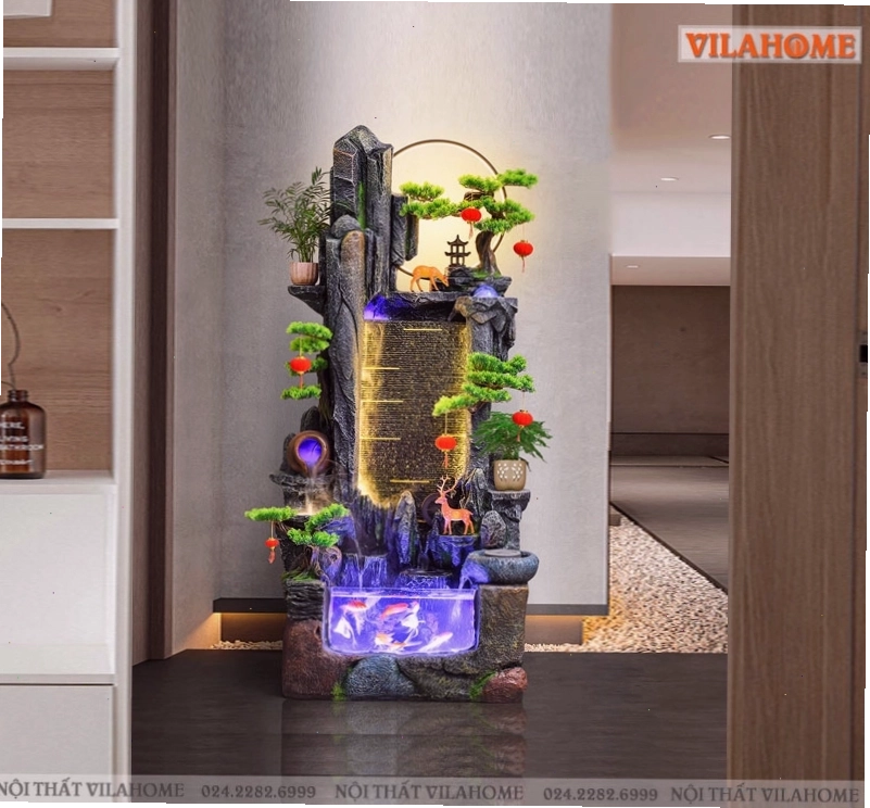 Thác nước hòn non bộ mini trang trí nội thất