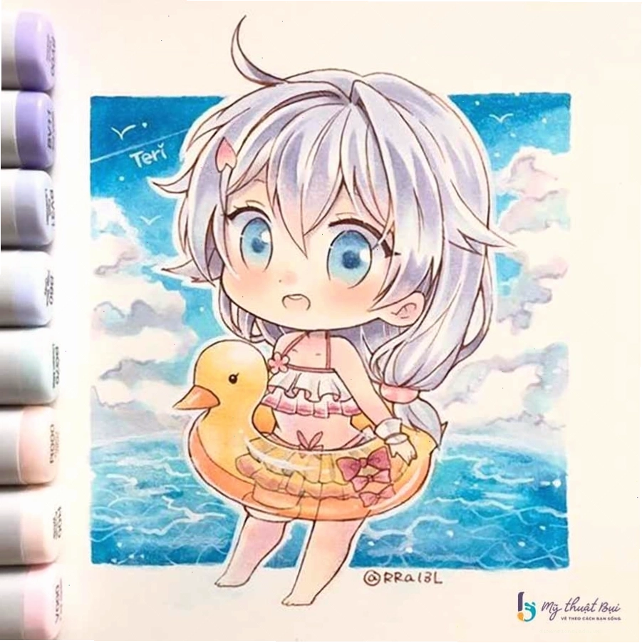 Tranh anime chibi dễ thương với màu sắc tươi sáng