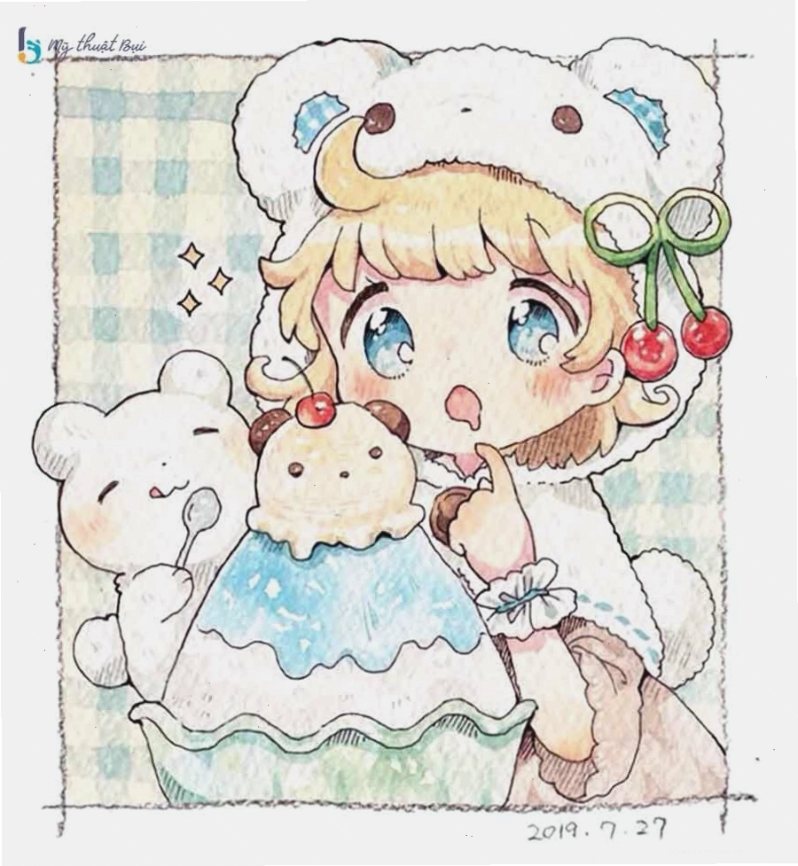 Tranh vẽ anime nữ dễ thương với màu pastel nhẹ nhàng