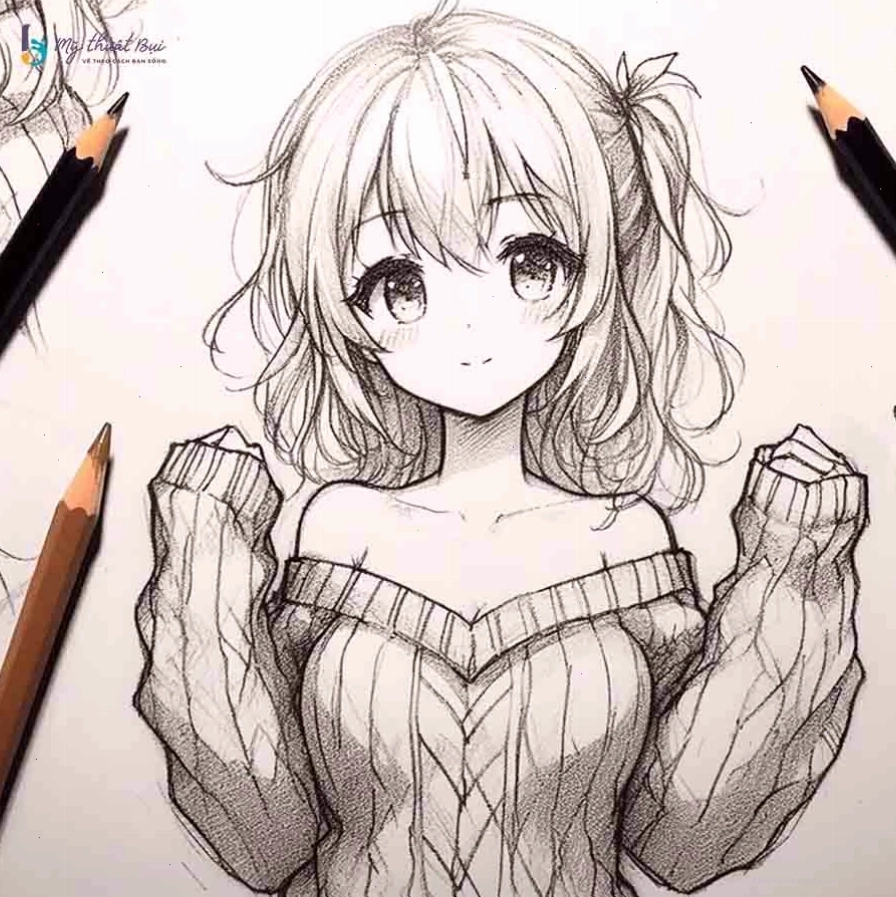 Tranh vẽ anime nữ đẹp với tông màu tươi sáng và chi tiết tinh xảo