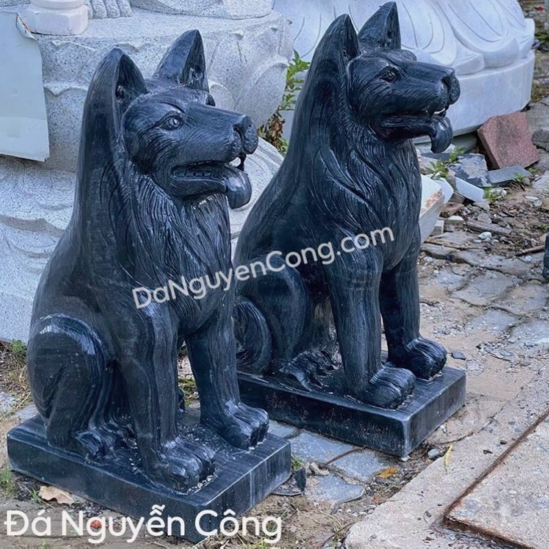 Tượng chó đá cẩm thạch đen phong thủy