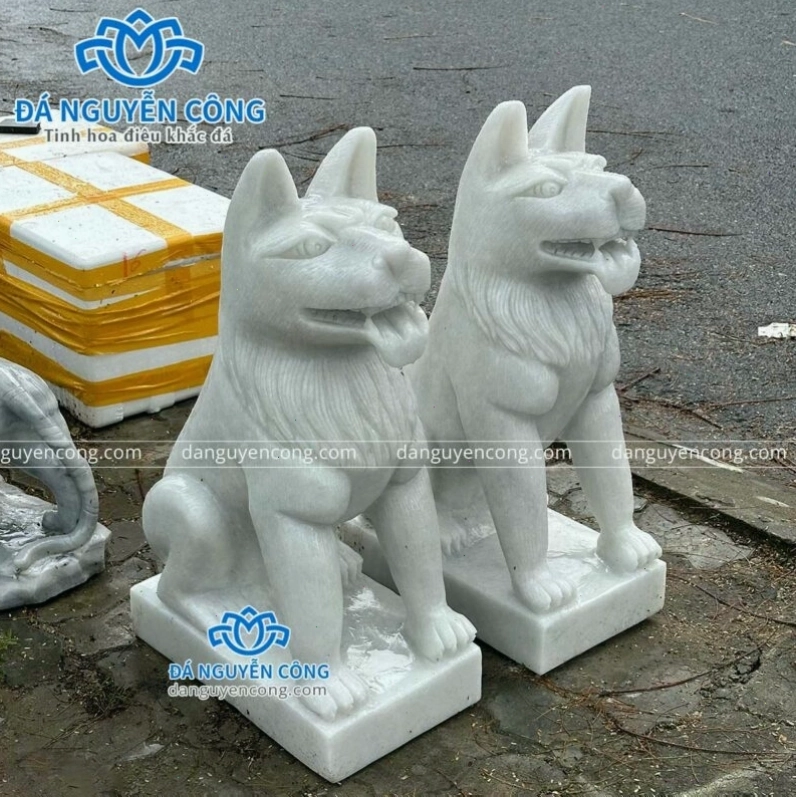 Tượng chó đá phong thủy cẩm thạch cao 80cm