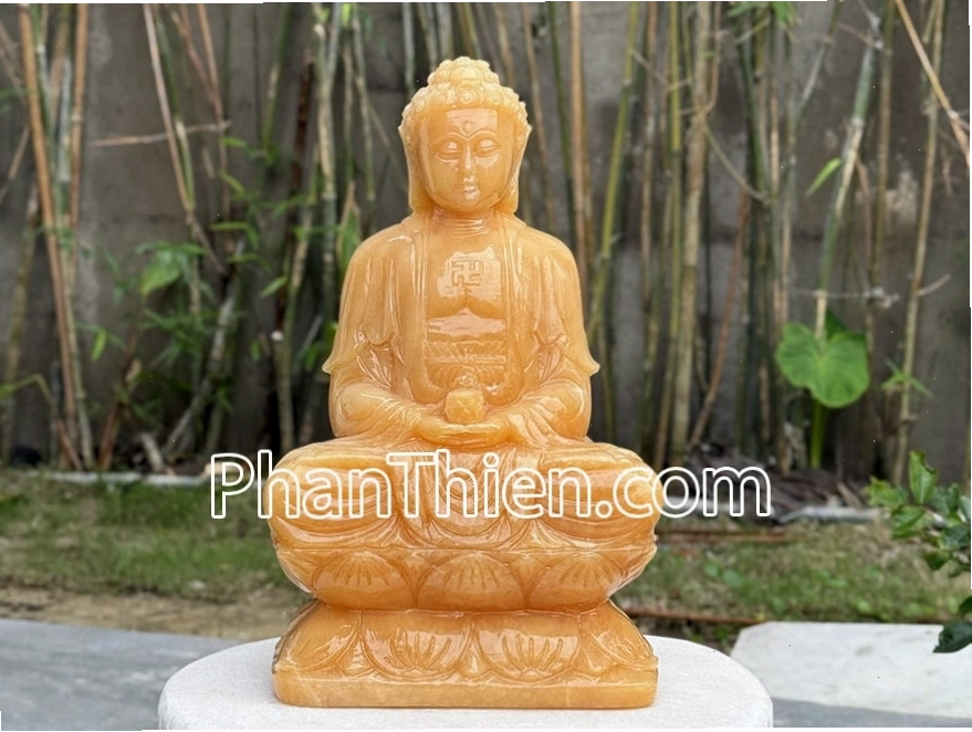 Tượng Phật A Di Đà bằng đá ngọc Hoàng Long 35cm