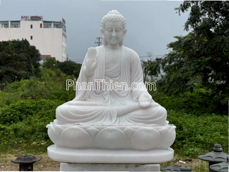 Tượng Phật A Di Đà bằng đá trắng đẹp kích thước 90cm