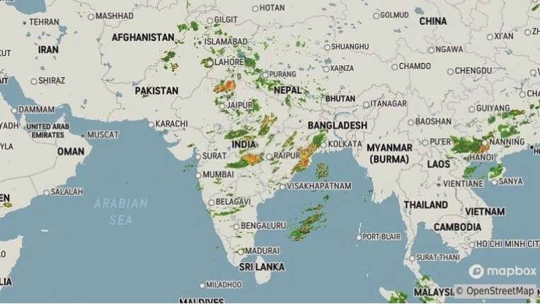 Shimla weather radar showing precipitation and storm activity